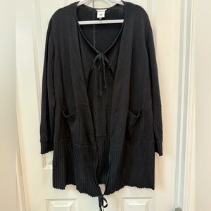 Cabi 5827 Offhand Cardigan Black Cotton Tie Front Pockets Ribbed Trim